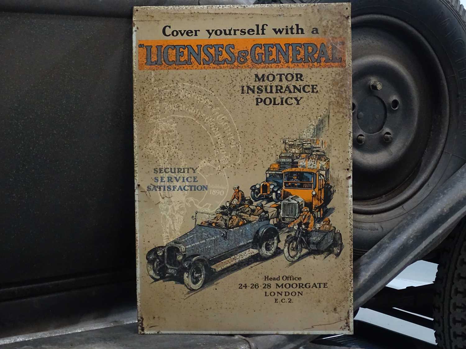 Lot 30 - Tin  Licenses and General motor insurance policy sign
