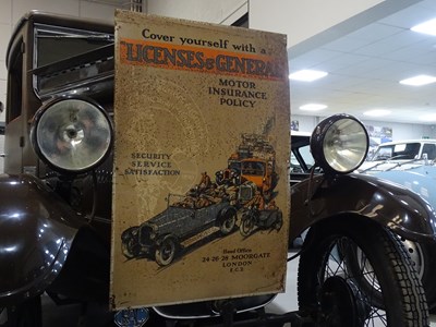 Lot 30 - Tin  Licenses and General motor insurance policy sign