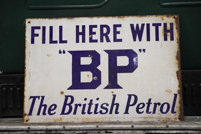 Lot 12 - Double sided 'Fill up with BP' enamel sign